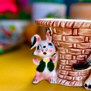 Rare Vintage Esco Wall Pocket/Planter with Bunny and Dog